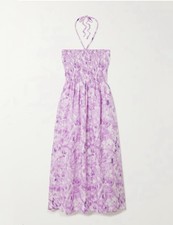 Faithfull The Brand Alyvia Shirred Tie-dyed Linen Halterneck Maxi Dress Size 6