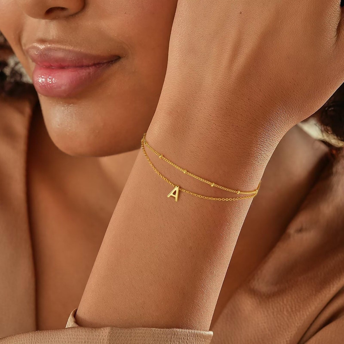 Turandoss Braccialetti con iniziali in oro da donna, placcati in oro 14