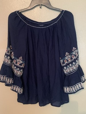 Max Studio Blue Embroidered Top Size L