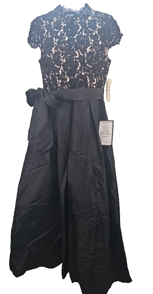 Eliza J Dress Black Lace Taffeta Cap Sleeve Floor Length Gown Women’s - Image 2 of 4