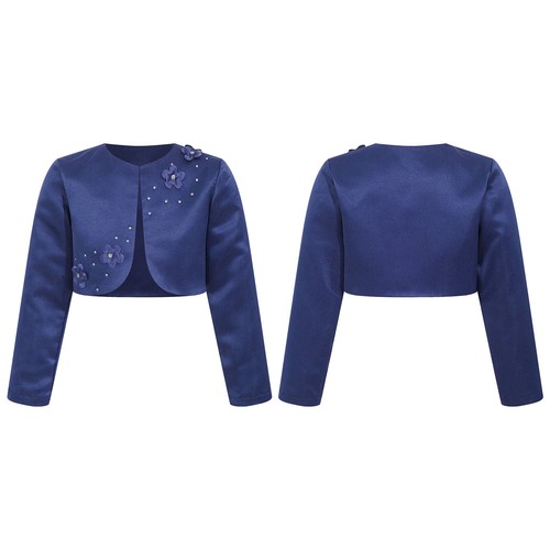 Kids Girl Satin Long Sleeve First Communion Bolero Cardigan Flower Girl Sweater - Picture 68 of 89
