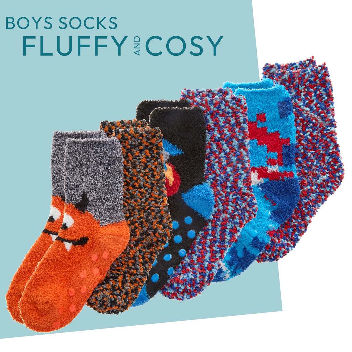 Boys 2 Pairs Fluffy Snuggle Popcorn Cosy Bed Socks Non Slip Pixel 9 12 12 3 4 6 eBay