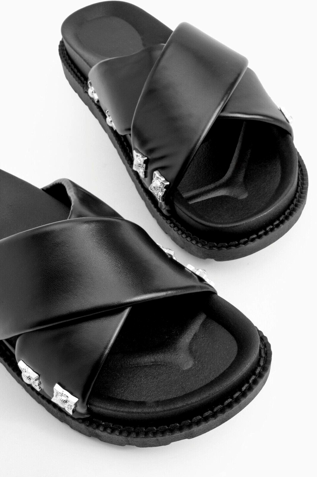 SAOLA SANDALI DONNA NERI SUOLA GROSSA CIABATTE FLATFORM SLIP ON UK 4 8