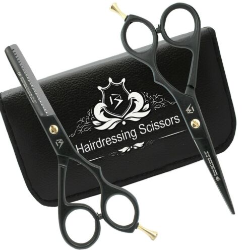 Black Hair Cutting Thinning Scissors Set Hairdressing Salon Professional Barber - Picture 1 of 14