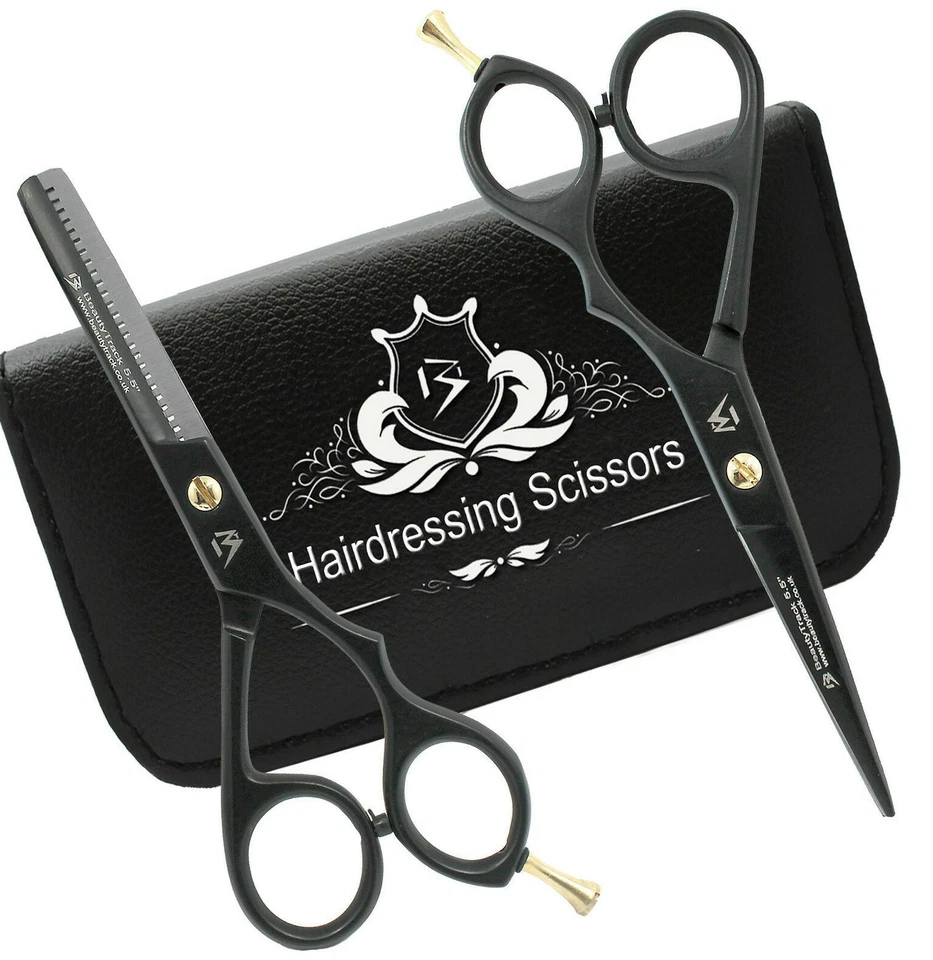 BEAUTYTRACK Black Hair Cutting Thinning Scissors Set Hairdressing Salon Professional Barber