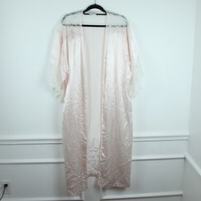 Vintage Large Robe NO TIE Pastel Pink Satin Lace Coquette Feminine 80s Dainty