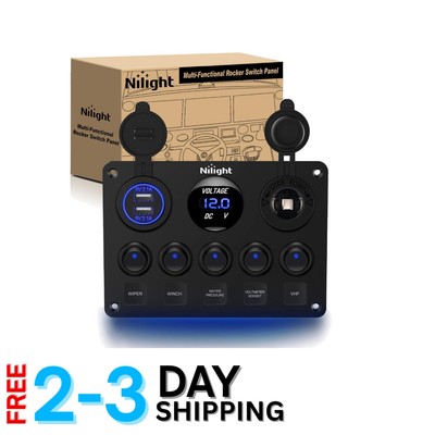 Multi-Function 12V-24V Switch Panel with USB Ports, Circuit Breaker & Waterproof