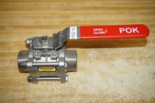 POK 18833 Stainless Steel 1.5" 3-piece Ball Valve, 1.5" M-NPT Both ends