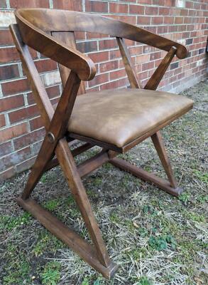 RARE Vtg Cherry MCM Drexel Heritage Campaign Style X-Base Wishbone Back Armchair