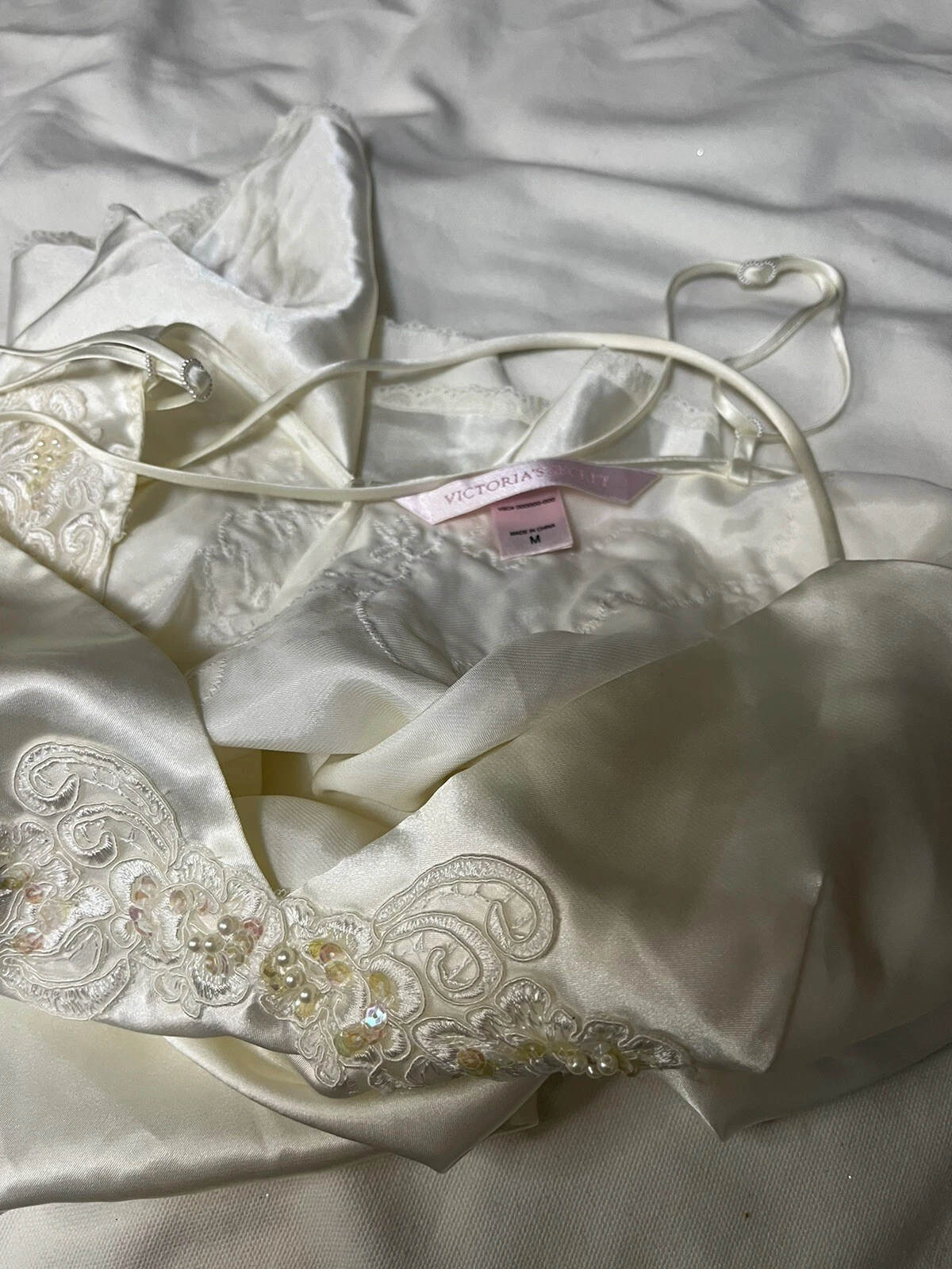 UNDERCOVER Abito slip bianco Victoria's Secret con perline con pizzo M