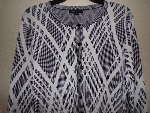 Ann Taylor Black White Cardigan Sweater Size Large Long Sleeve Button Down Knit - Picture 2 of 7