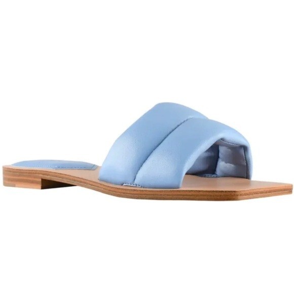 MARC FISHER LTD Ralla Slide Sandal, Blue Leather, Size Women M $100 NEW