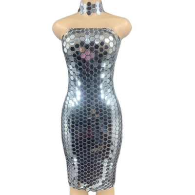 Sparkly Mirror Reflective Sequin Dress Backless Nightclub Performance Outfit  | eBay