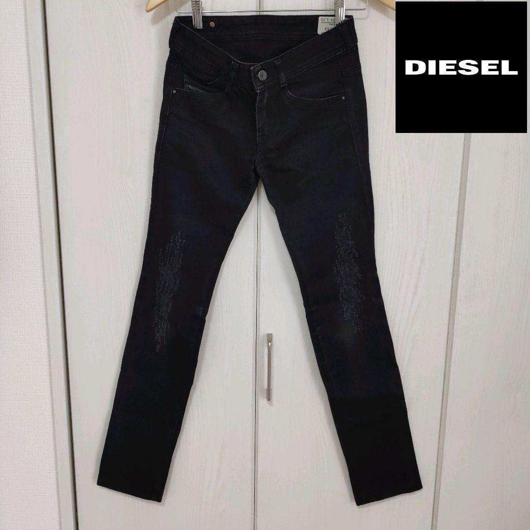 パンツ DIESL 00s BLACK Damage Denim Diesel Women M Damaged Denim Jeans Black Made In Italy Slim Fit