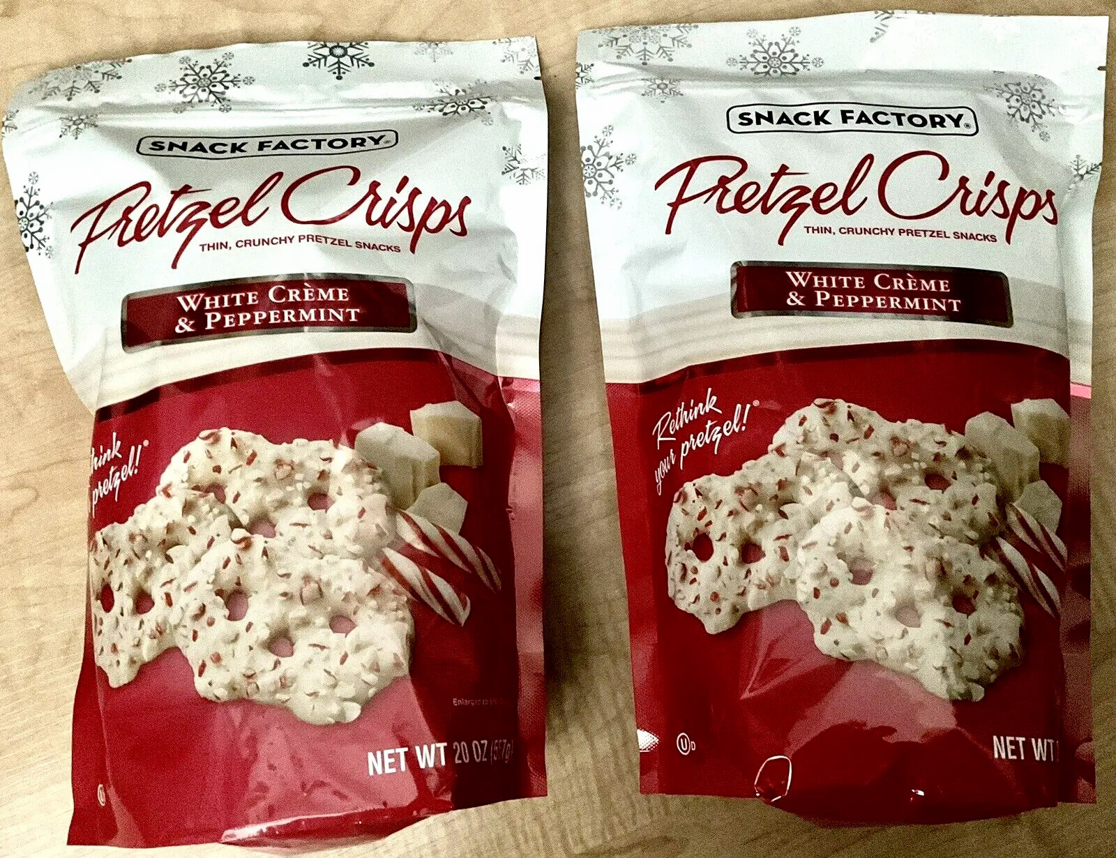 2 Pack Snack Factory Pretzel Crisps White Chocolate & Peppermint 20oz
