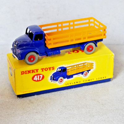 Dinky Toys 417 Leyland Comet LKW Violett Blau und Tiefgelb Original