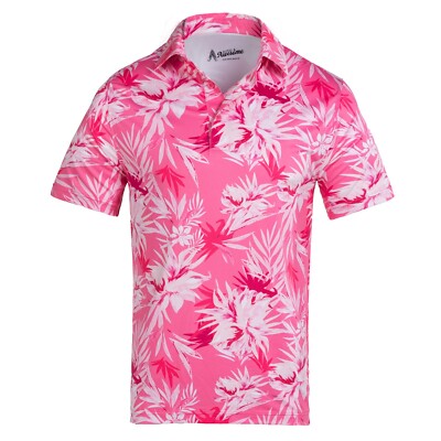 Herren Royal and Awesome Pink Tropen Golf Polo Shirt Floral Golf Top S - 3XL