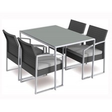 Tavolo con 4 Sedie Poltrone Salotto da Esterno Nero Cuscini da Giardino Terrazzo