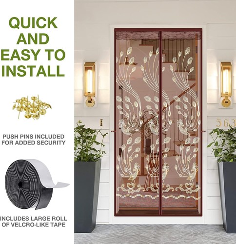 Mesh Magnetic Screen Door, Sliding Door Magnet Closure Brown - Picture 6 of 6