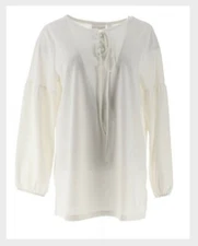 Belle by Kim Gravel XL Matte Jersey Tie-Front Knit Top Cream Lace-up QVC 4251-Q