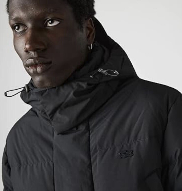 Size M/L- Lacoste Men's Detachable Hood Long Puffer Down Insulated Coat, Black. image 6
