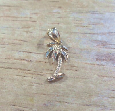7MM MASSIVER KLEINER CHARM-ANHÄNGER 14K GELBGOLD DIAMANTSCHLIFF HAWAIIANISCHE PALME #2