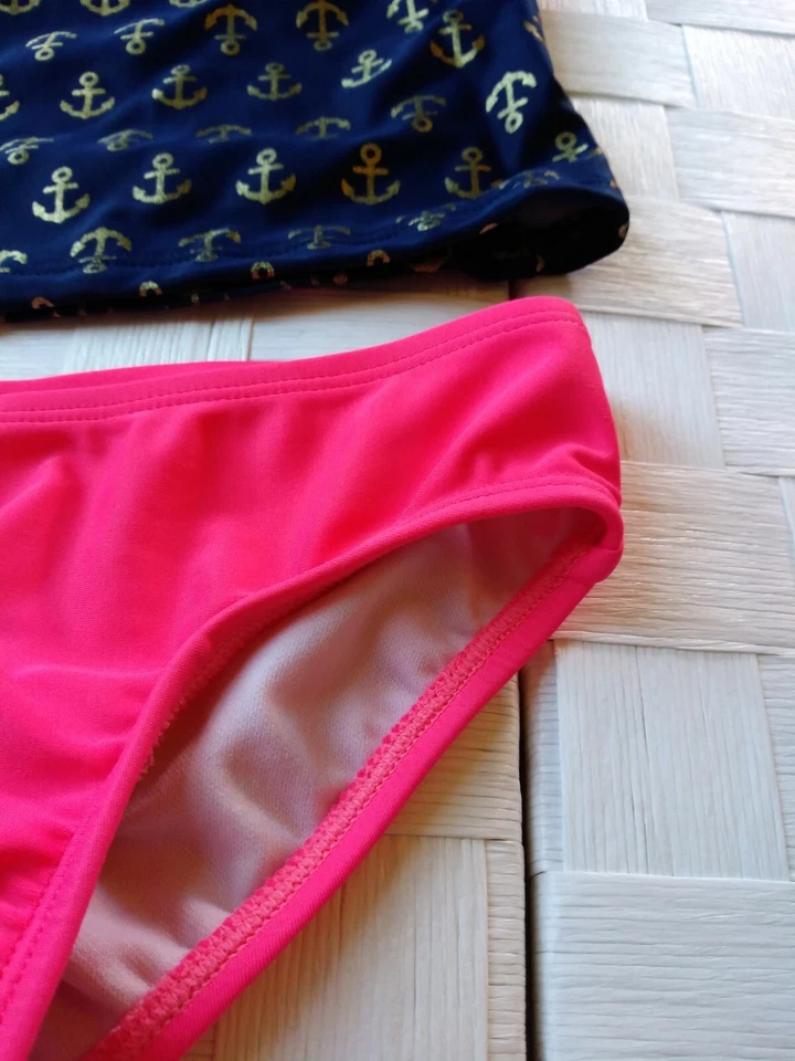 Tankini Circo Niñas Talla Extra Pequeña 4/5 Coral Y Azul Marino Con Anclas Foto 3 de 4