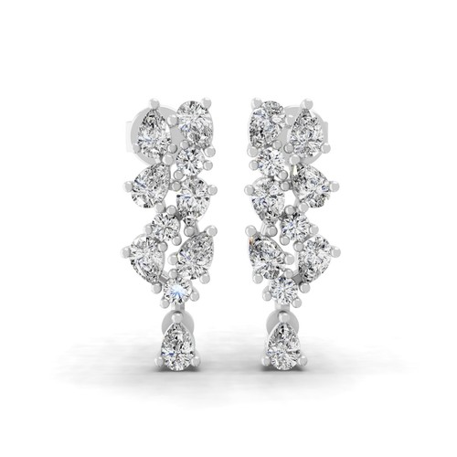 0.96 Ct Pear Round Lab Grown Diamond Dangle Earrings 14K White Gold Fine Jewelry