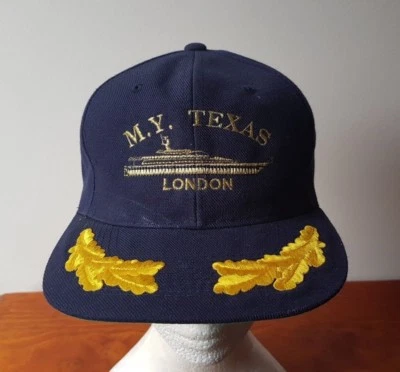 M.Y. Texas London Ship Hat Cap Navy Blue Embroidered Wool Acrylic Blend Snapback - Image 1 of 4
