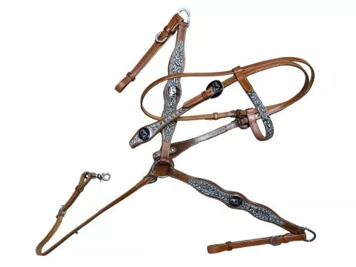 Showman 119 Grey Filigree Overlay Tack Set with Praying Cowboy Conchos