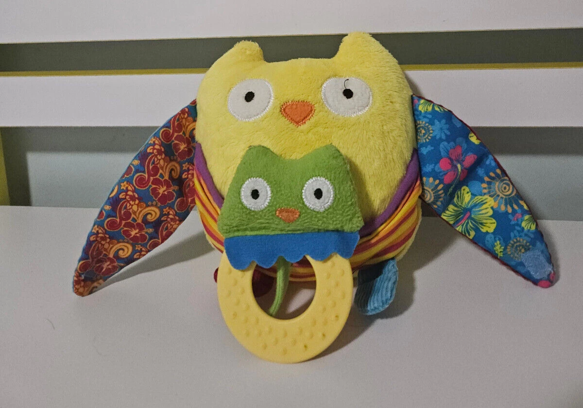 DYMPLES BABY TOY YELLOW OWL WITH BABY OWL TEETHING RING ATTACHED