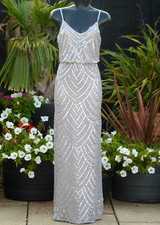 QUIZ Grey Sequin Maxi Dress Size 08 UK Evening Cocktail Wedding Cruise PROM