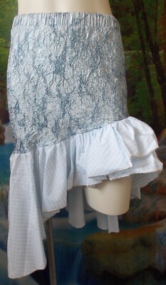 NWT CHIO DI STEFANIA D Blue Embroidered Tiered Ruffle Elastic Waist Skirt Medium
