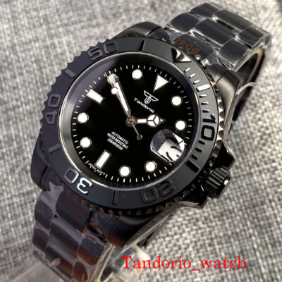 Tandorio 40MM Sapphire Crystal Luminous NH35A Black PVD Coated Automatic Watch