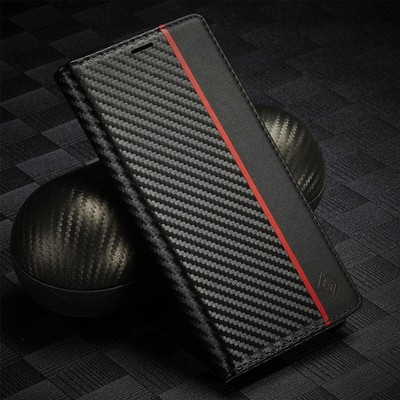 For iPhone 16 Pro Max 15 14 13 12 11 Magnetic Carbon Fiber Leather Wallet Case
