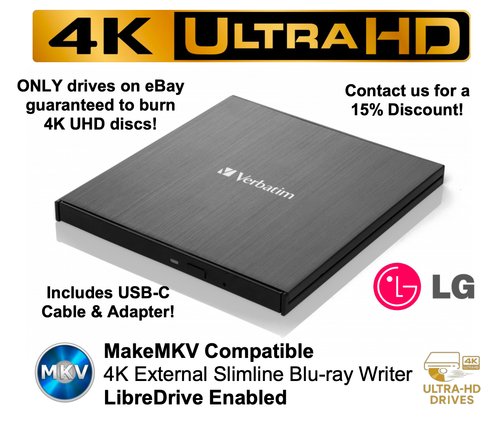 Verbatim 4K UHD Blu-ray Burner External Drive BU40N/UD04 LG MakeMKV LibreDrive - 第 1/9 張圖片