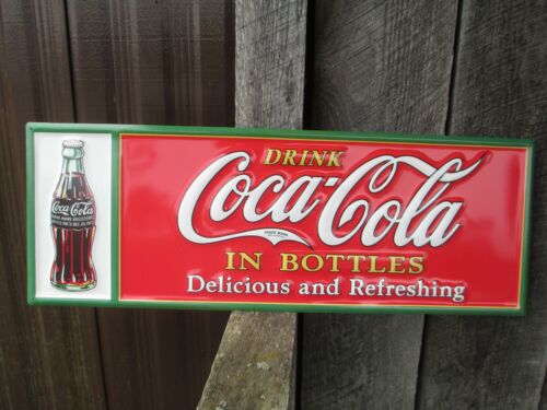 Coca-Cola Red Steel Sign with Christmas Coke Bottle Drink Coca-Cola In Bottles  - Picture 1 of 8