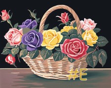 Roses in a Flower Basket - Printed Needlepoint Canvas for DIY Embroidery FA22