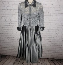 Eliza J Grey Lace 3/4 Sleeve Overlay Rhinestone Button A-Line Dress 2 *cut strap