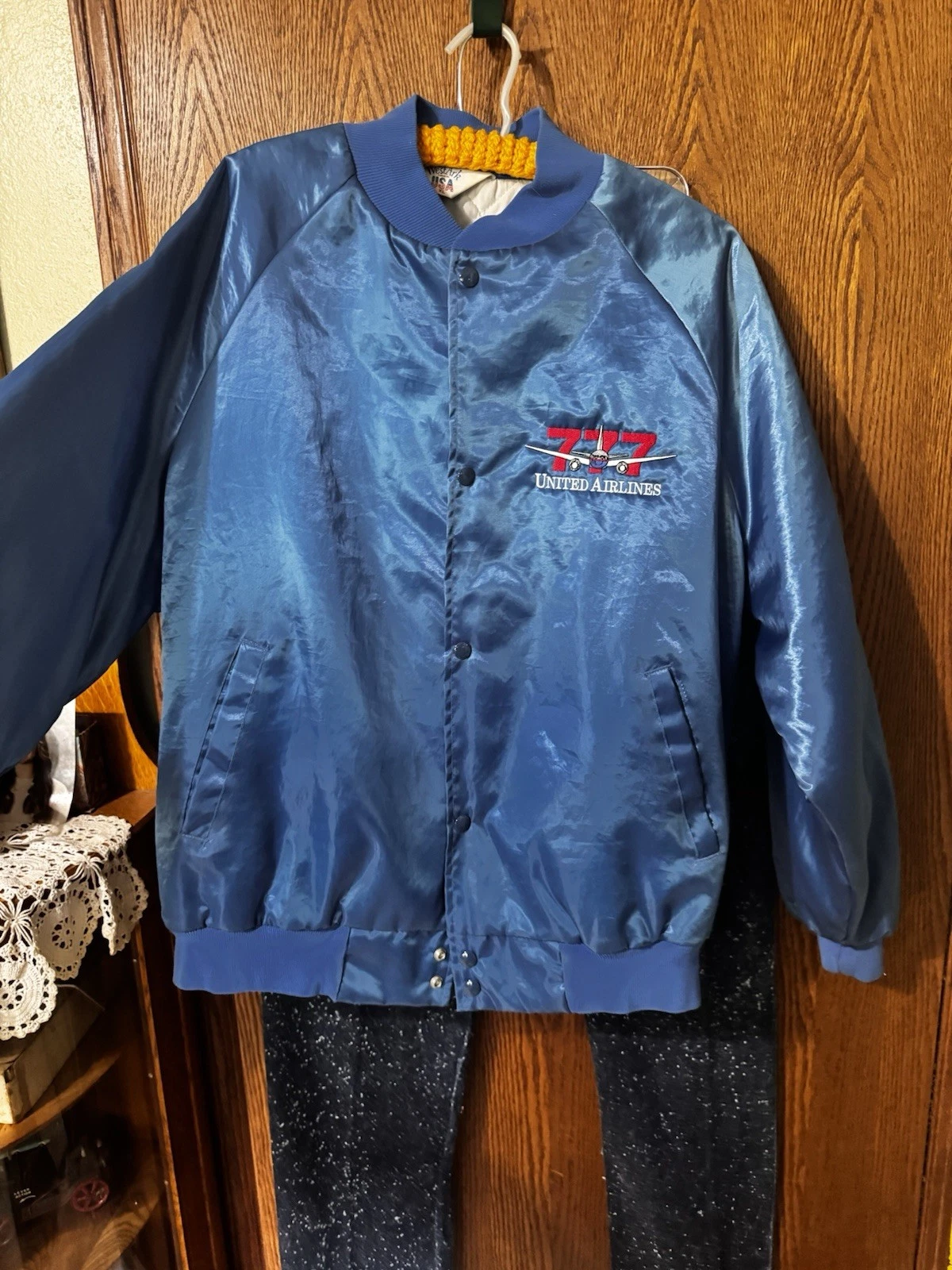Vintage Jacket UNITED AIRLINES 777 Boeing Satin USA  XL 90s image 4