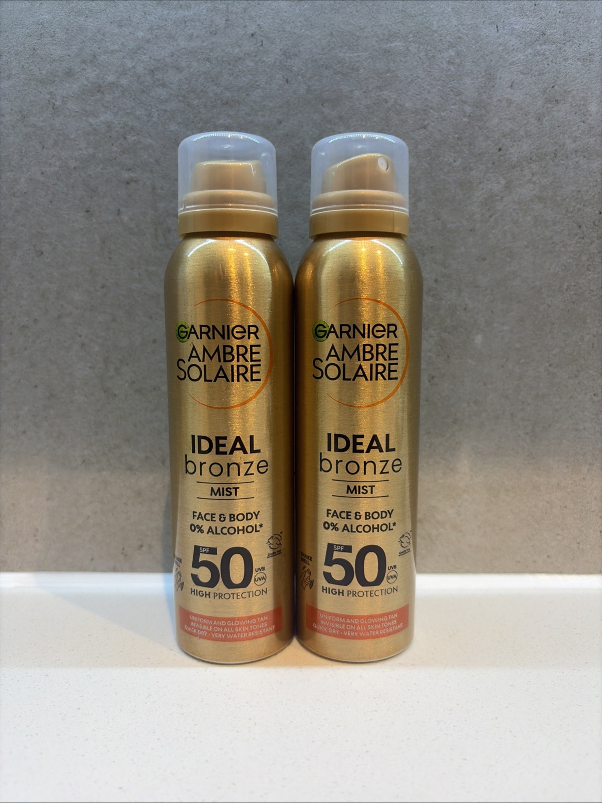 2 x GARNIER AMBRE SOLAIRE SPF 50 Ideal Bronze Tanning Mist 150ml