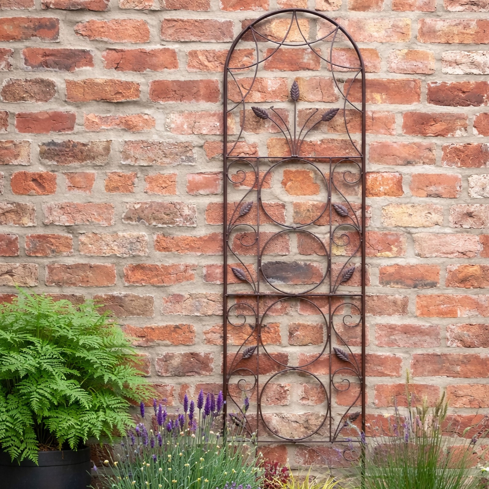 Metal Garden Leaf Trellis Plant Support Wall Climbing Frame Rust Effect 1.6m