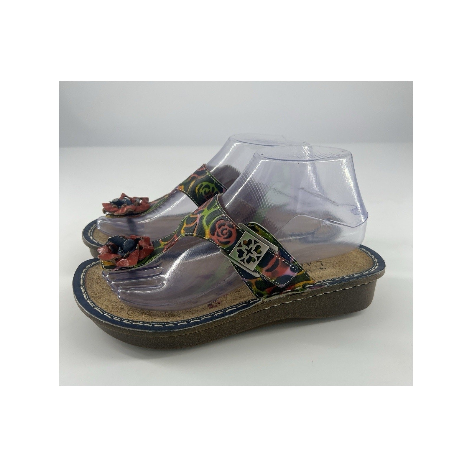 Spring Step L'Artiste Womens Aldora Sandals Size 37 US 7 Blue Red Flip Flop