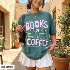Books And Coffee Shirt Reading Lover Gift Cozy Bookworm Aesthetic Graphic Tee