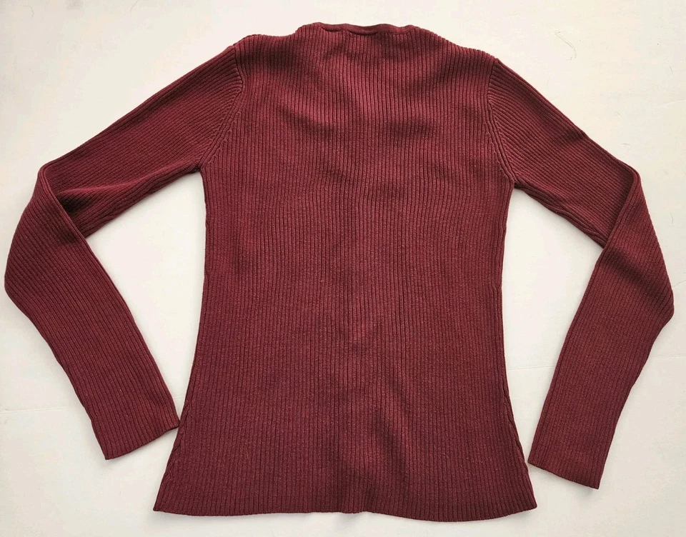 Cárdigan vintage de mujer Hillard & Hanson borgoña acanalado Y2K XS Elena Gilbert Foto 2 de 4