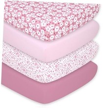 4-Pack Fitted Crib Sheet Set - Super Soft  Breathable Baby Girl Crib Sheets,
