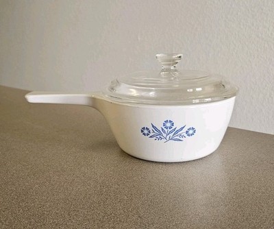 VTG CorningWare P-82-B Blue Cornflower 1.5 Pt Menu-ette Saucepan W/ Glass Lid
