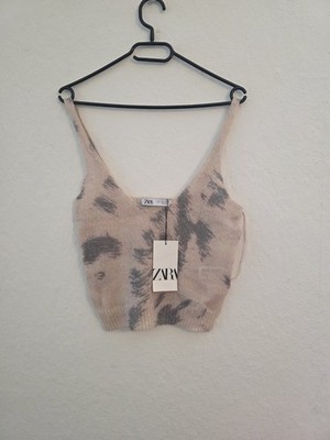 Zara Damen Crop Top Stricktop Spaghetti Tanktop Tie-Dye Abstract Gr. S 36