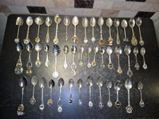 Lot of 44 Vtg Miniature Souvenir Collectible Spoons People Places Things 