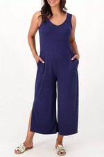 Cuddl Duds Regular Wide Leg Flexwear V-Neck Jumpsuit Oxford Navy Large A587647